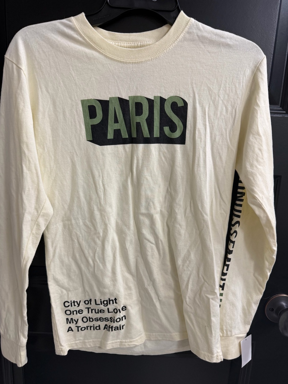 Mighty Fine Paris Graphic Long Sleeve Tee XS NWT Cream Green Black